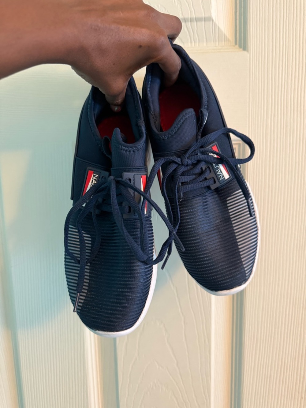 Nautica Men’s Navy and White Knit Lace-Up Sneakers